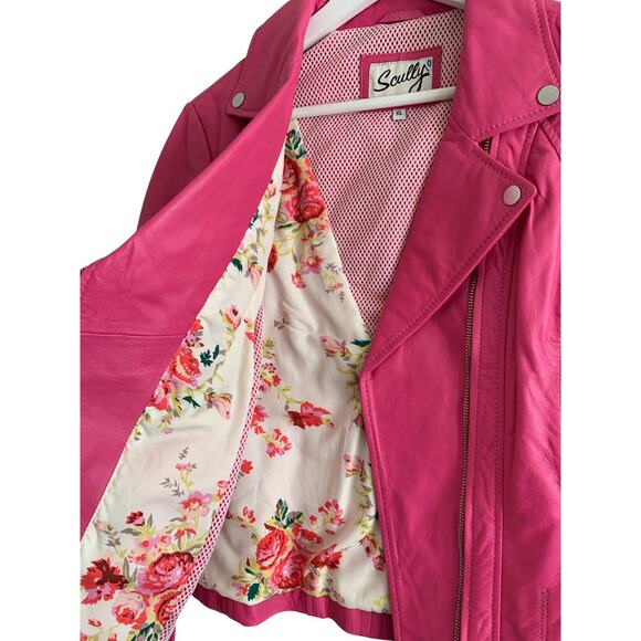 Scully Pink Leather Jacket Womens XL Moto Biker Zippers Vintage - Picture 2 of 7